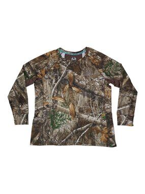 Realtree Boys Long Sleeve Camo Shirt Scent Control Size XL16-18 Stretch Vented